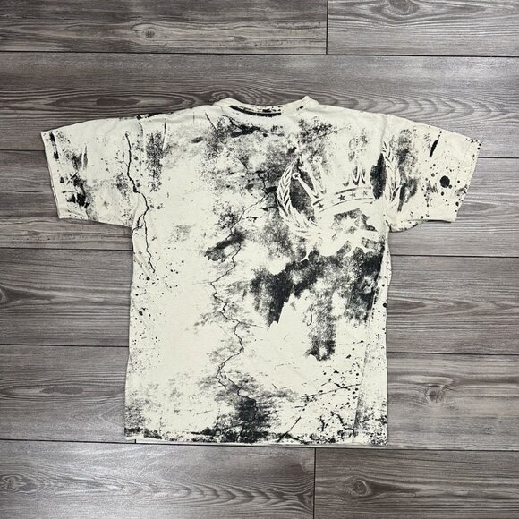 Crazy Vintage Y2K Silver Star Affliction Style Grunge Skull & Roses T Shirt - Picture 2 of 6